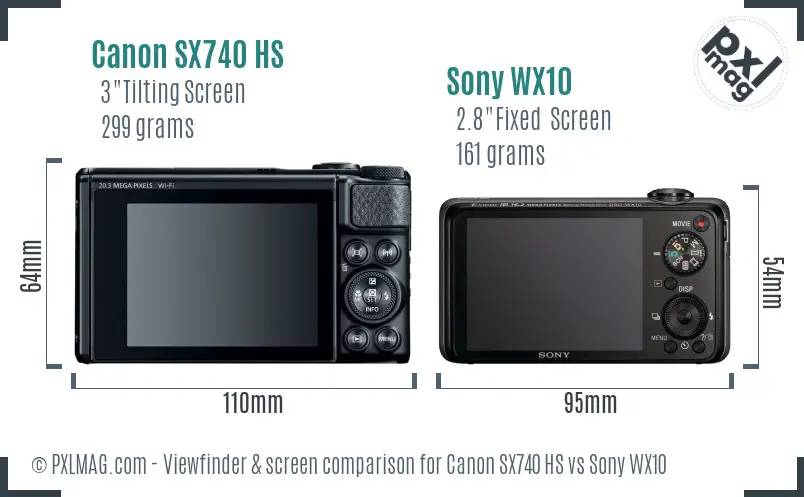 Canon SX740 HS vs Sony WX10 Screen and Viewfinder comparison