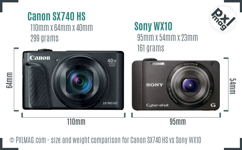 Canon SX740 HS vs Sony WX10 size comparison