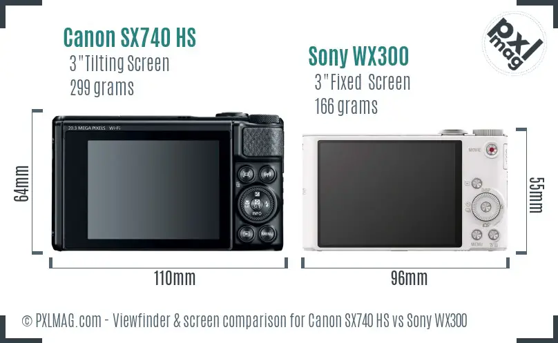 Canon SX740 HS vs Sony WX300 Screen and Viewfinder comparison