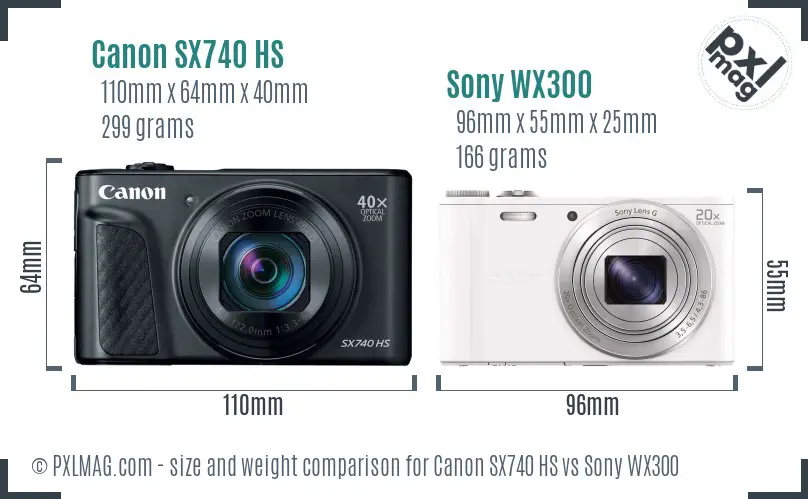 Canon SX740 HS vs Sony WX300 size comparison