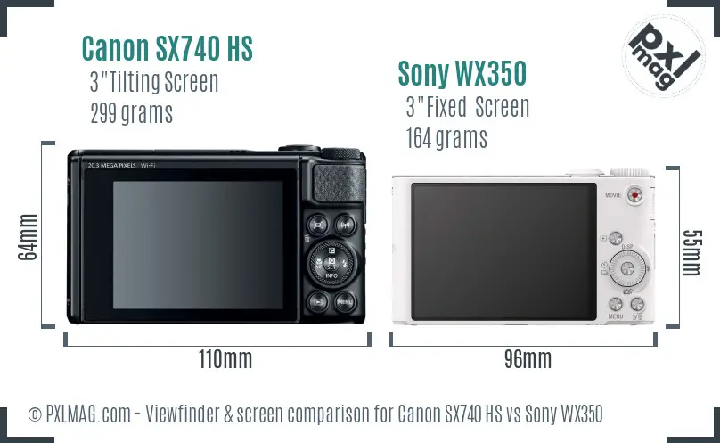 Canon SX740 HS vs Sony WX350 Screen and Viewfinder comparison
