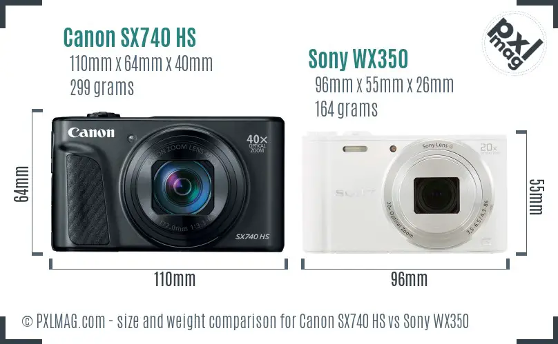 Canon SX740 HS vs Sony WX350 size comparison