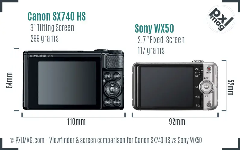 Canon SX740 HS vs Sony WX50 Screen and Viewfinder comparison
