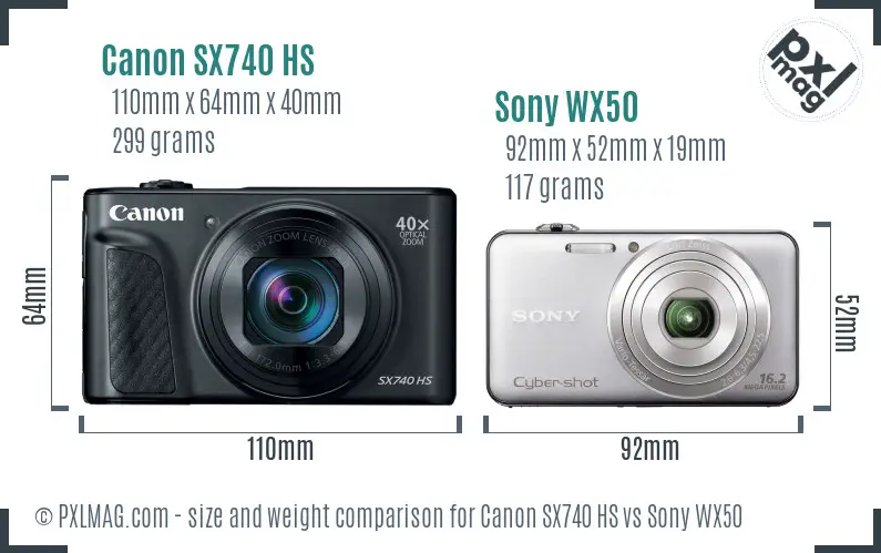 Canon SX740 HS vs Sony WX50 size comparison