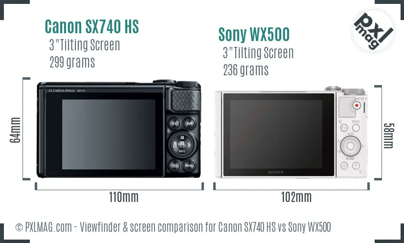 Canon SX740 HS vs Sony WX500 Screen and Viewfinder comparison