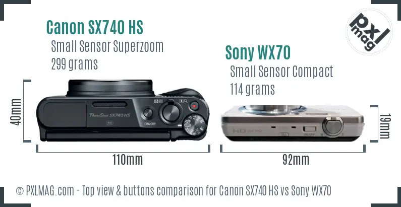 Canon SX740 HS vs Sony WX70 top view buttons comparison Canon SX740 HS vs Sony WX70 top view buttons comparison