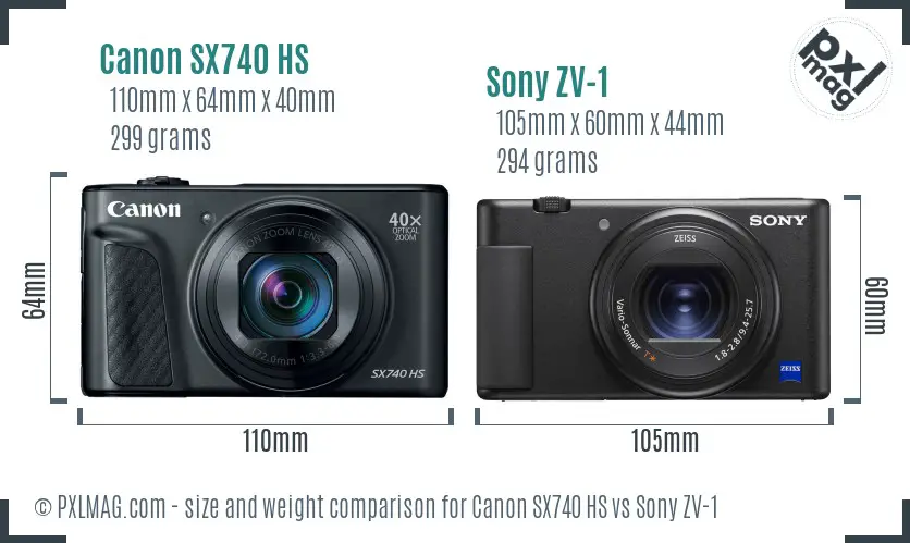 Canon SX740 HS vs Sony ZV-1 size comparison