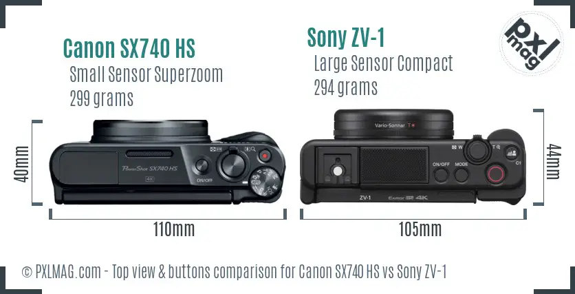 Canon SX740 HS vs Sony ZV-1 top view buttons comparison