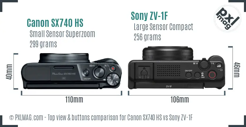 Canon SX740 HS vs Sony ZV-1F top view buttons comparison Canon SX740 HS vs Sony ZV-1F top view buttons comparison