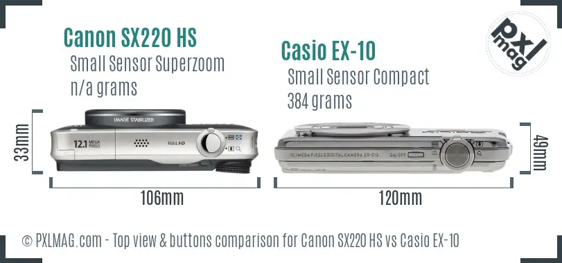Canon SX220 HS vs Casio EX-10 top view buttons comparison
