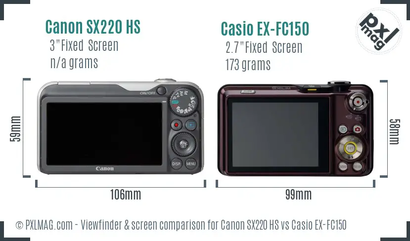 Canon SX220 HS vs Casio EX-FC150 Screen and Viewfinder comparison
