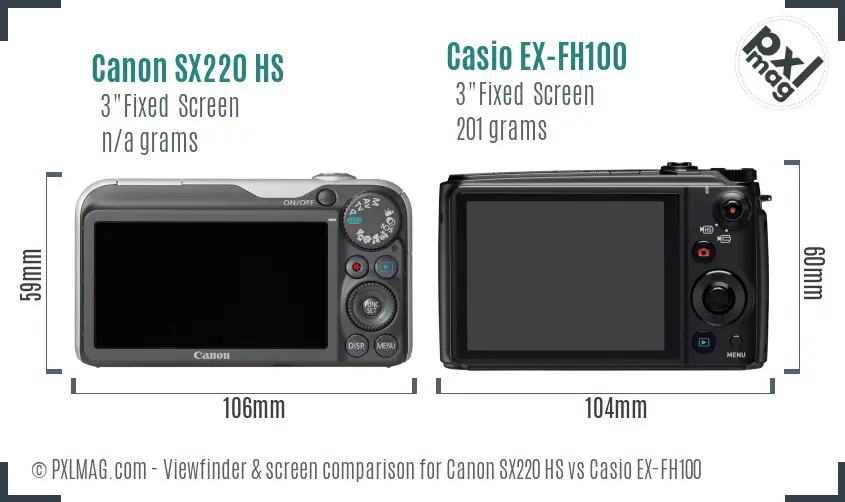 Canon SX220 HS vs Casio EX-FH100 Screen and Viewfinder comparison