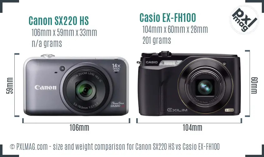 Canon SX220 HS vs Casio EX-FH100 size comparison