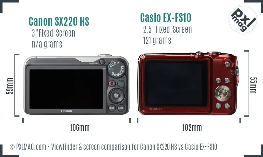 Canon SX220 HS vs Casio EX-FS10 Screen and Viewfinder comparison