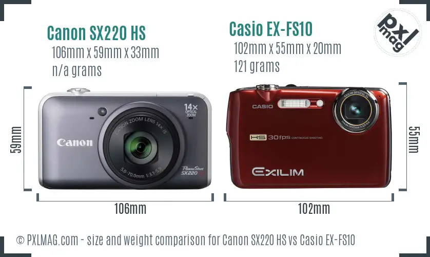 Canon SX220 HS vs Casio EX-FS10 size comparison