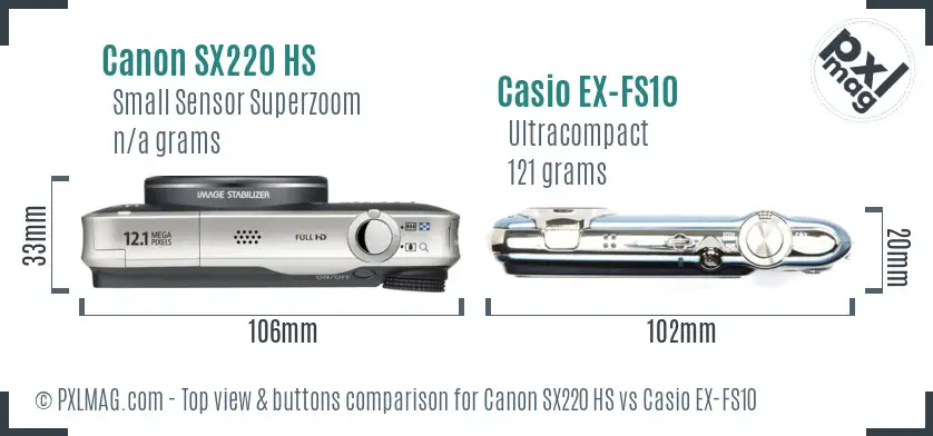 Canon SX220 HS vs Casio EX-FS10 top view buttons comparison