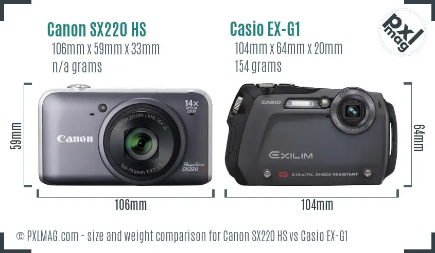 Canon SX220 HS vs Casio EX-G1 size comparison Canon SX220 HS vs Casio EX-G1 size comparison