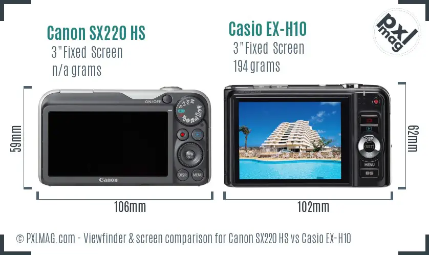 Canon SX220 HS vs Casio EX-H10 Screen and Viewfinder comparison