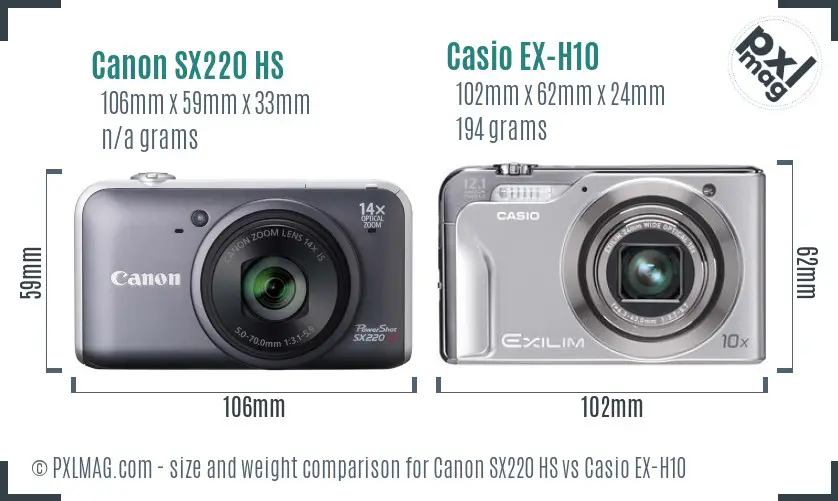 Canon SX220 HS vs Casio EX-H10 size comparison