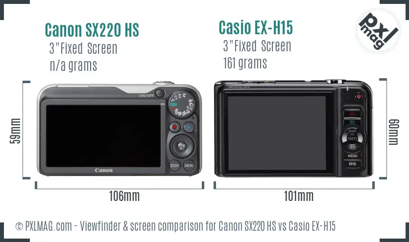 Canon SX220 HS vs Casio EX-H15 Screen and Viewfinder comparison Canon SX220 HS vs Casio EX-H15 Screen and Viewfinder comparison