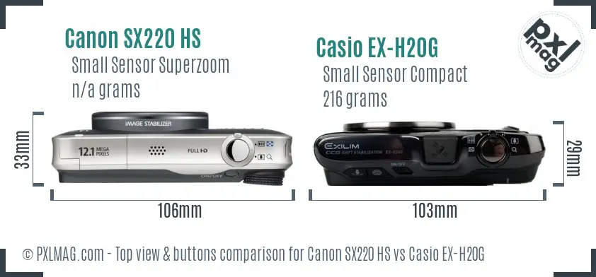 Canon SX220 HS vs Casio EX-H20G top view buttons comparison