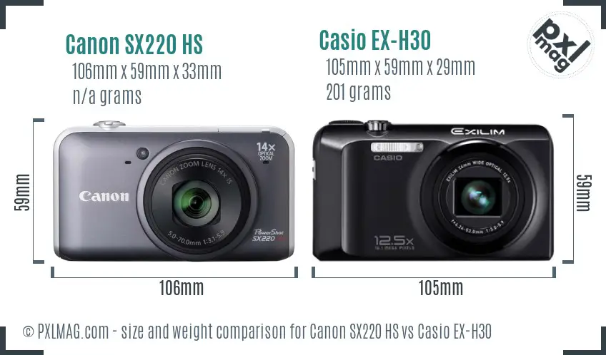 Canon SX220 HS vs Casio EX-H30 size comparison