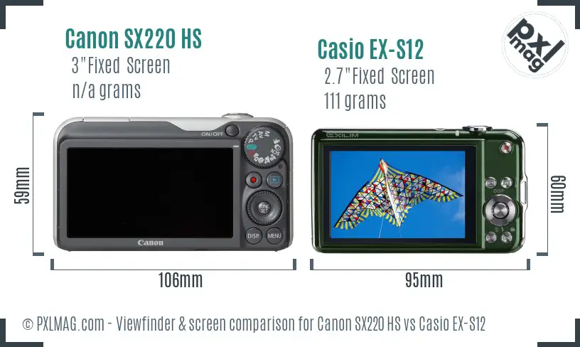 Canon SX220 HS vs Casio EX-S12 Screen and Viewfinder comparison Canon SX220 HS vs Casio EX-S12 Screen and Viewfinder comparison