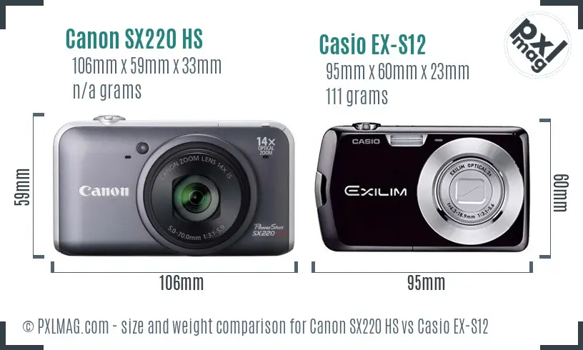 Canon SX220 HS vs Casio EX-S12 size comparison Canon SX220 HS vs Casio EX-S12 size comparison