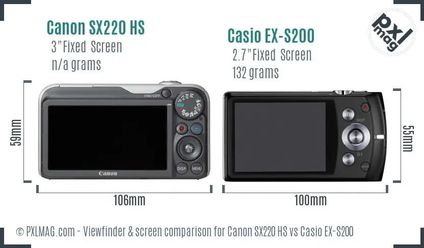 Canon SX220 HS vs Casio EX-S200 Screen and Viewfinder comparison Canon SX220 HS vs Casio EX-S200 Screen and Viewfinder comparison