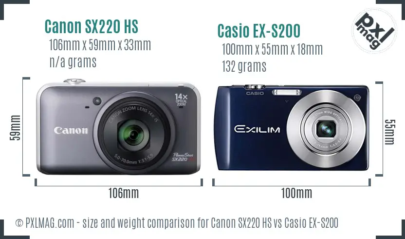 Canon SX220 HS vs Casio EX-S200 size comparison Canon SX220 HS vs Casio EX-S200 size comparison
