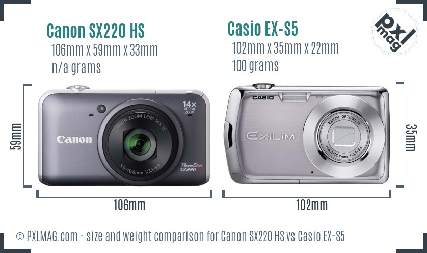 Canon SX220 HS vs Casio EX-S5 size comparison
