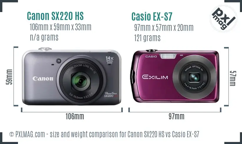 Canon SX220 HS vs Casio EX-S7 size comparison