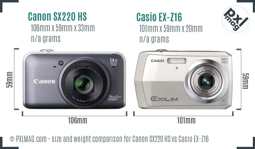 Canon SX220 HS vs Casio EX-Z16 size comparison Canon SX220 HS vs Casio EX-Z16 size comparison