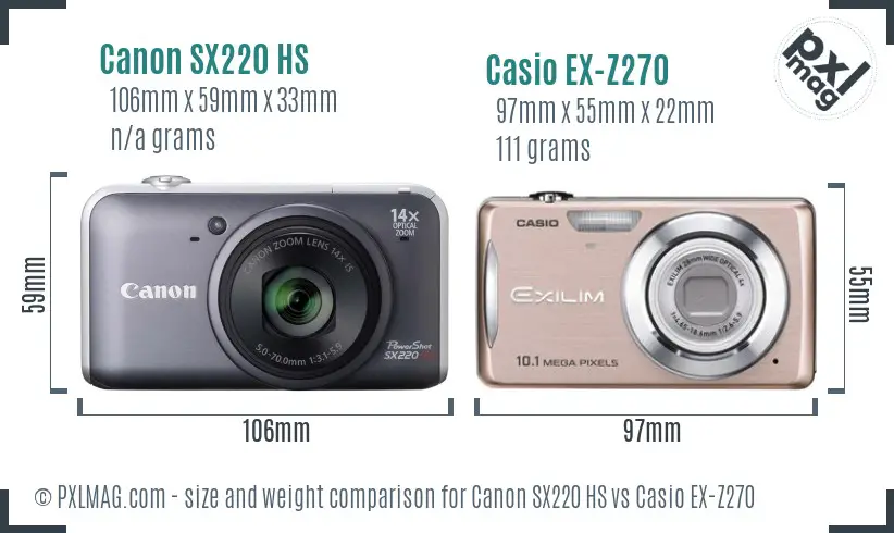 Canon SX220 HS vs Casio EX-Z270 size comparison