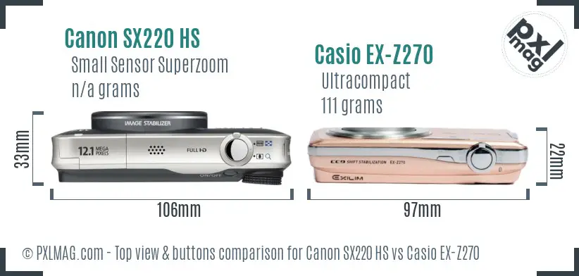 Canon SX220 HS vs Casio EX-Z270 top view buttons comparison
