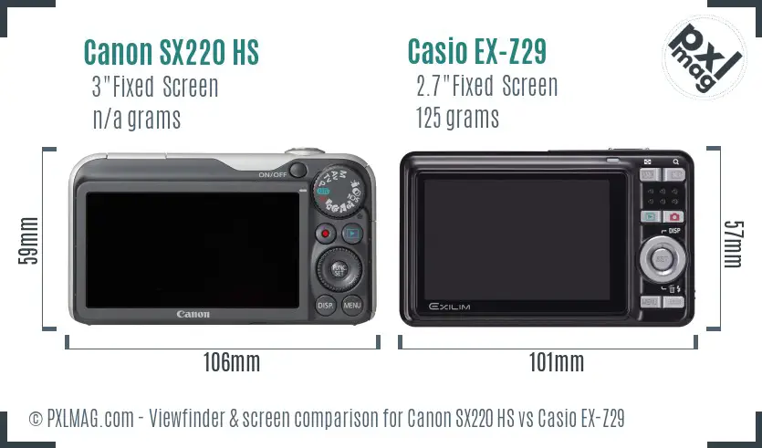 Canon SX220 HS vs Casio EX-Z29 Screen and Viewfinder comparison Canon SX220 HS vs Casio EX-Z29 Screen and Viewfinder comparison