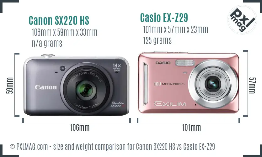 Canon SX220 HS vs Casio EX-Z29 size comparison Canon SX220 HS vs Casio EX-Z29 size comparison
