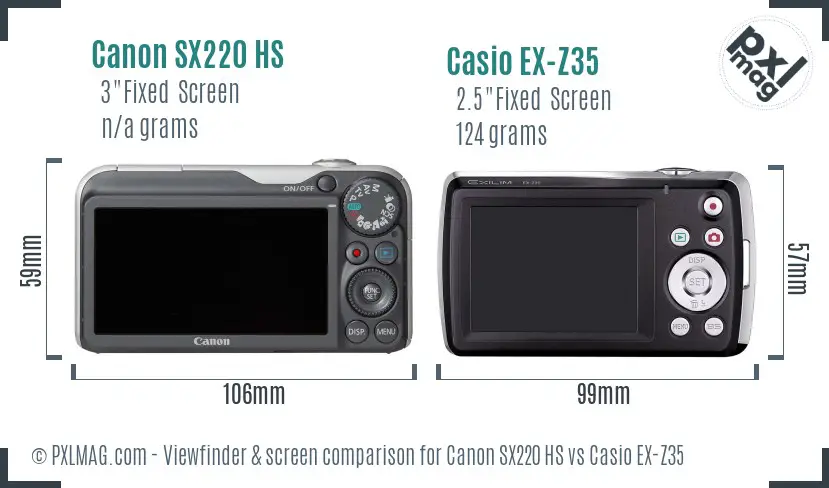 Canon SX220 HS vs Casio EX-Z35 Screen and Viewfinder comparison