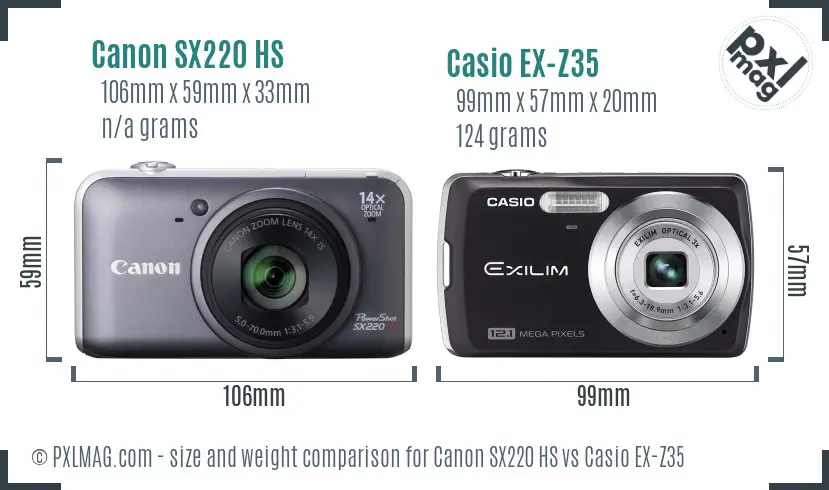 Canon SX220 HS vs Casio EX-Z35 size comparison