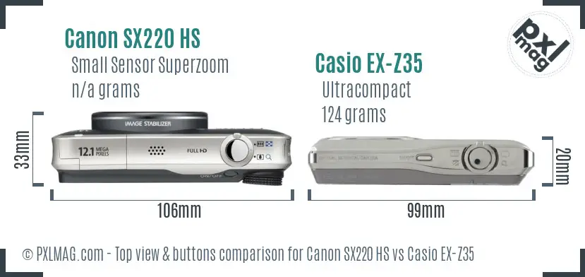 Canon SX220 HS vs Casio EX-Z35 top view buttons comparison