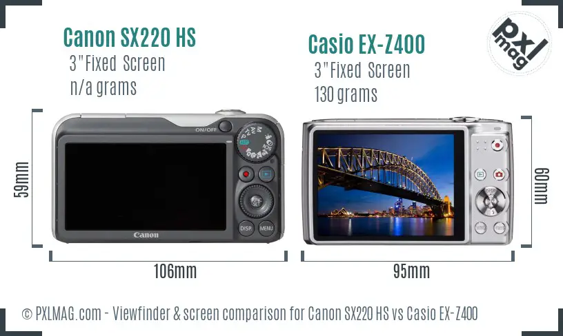 Canon SX220 HS vs Casio EX-Z400 Screen and Viewfinder comparison Canon SX220 HS vs Casio EX-Z400 Screen and Viewfinder comparison