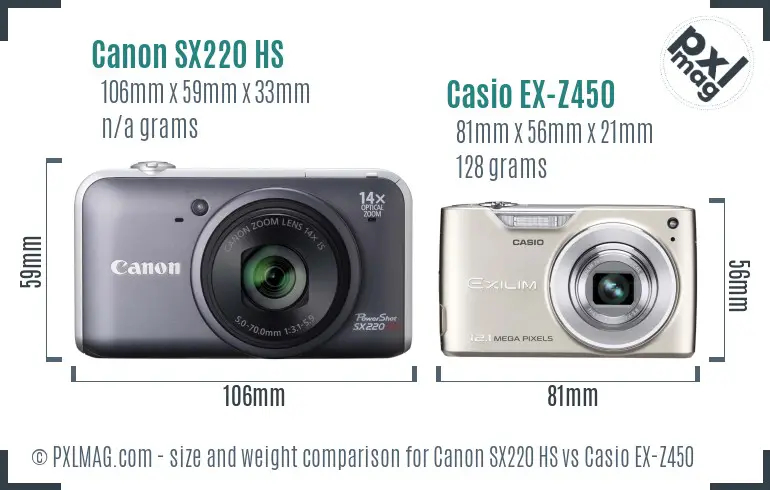 Canon SX220 HS vs Casio EX-Z450 size comparison