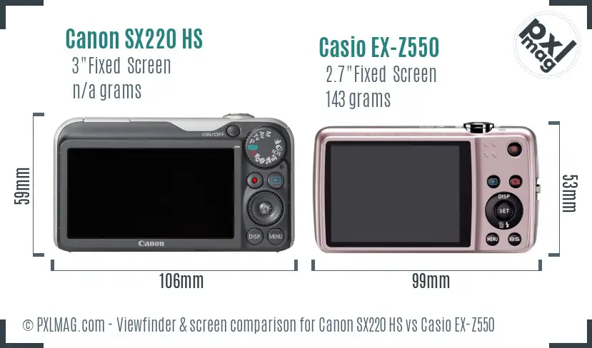 Canon SX220 HS vs Casio EX-Z550 Screen and Viewfinder comparison Canon SX220 HS vs Casio EX-Z550 Screen and Viewfinder comparison