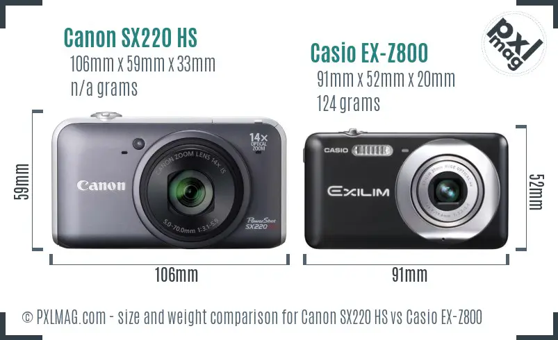 Canon SX220 HS vs Casio EX-Z800 size comparison