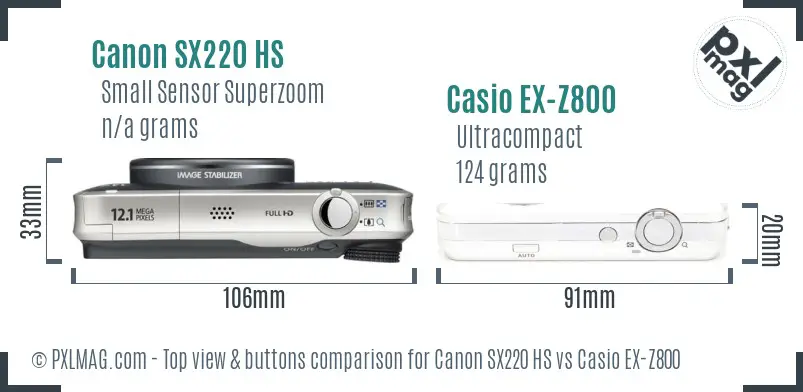 Canon SX220 HS vs Casio EX-Z800 top view buttons comparison