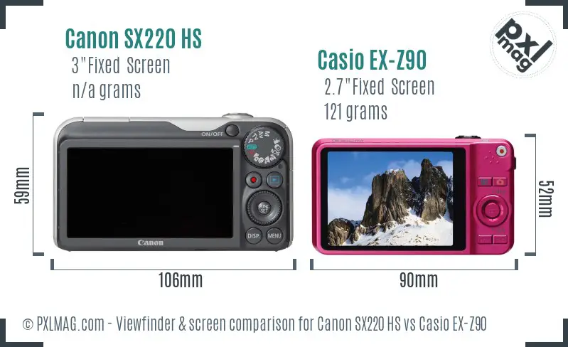 Canon SX220 HS vs Casio EX-Z90 Screen and Viewfinder comparison