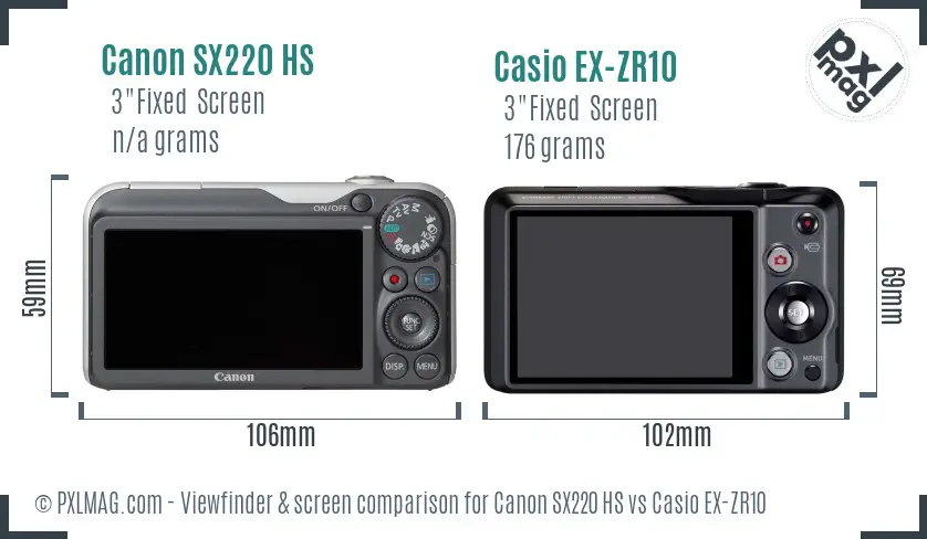Canon SX220 HS vs Casio EX-ZR10 Screen and Viewfinder comparison