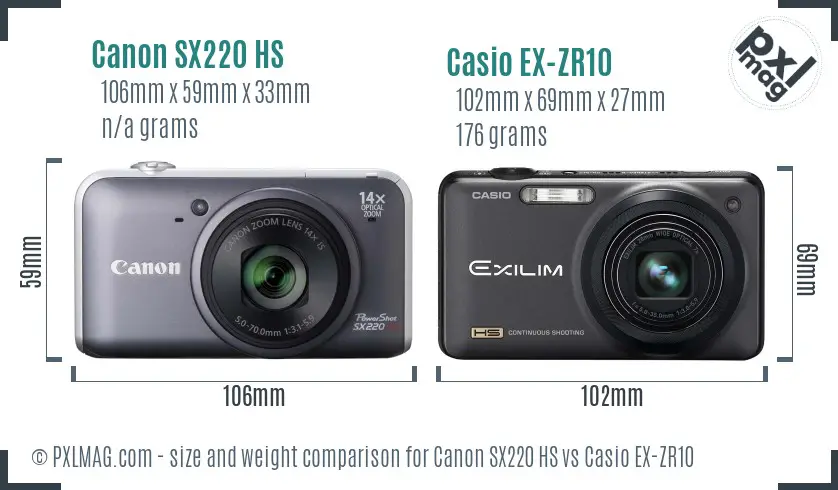 Canon SX220 HS vs Casio EX-ZR10 size comparison
