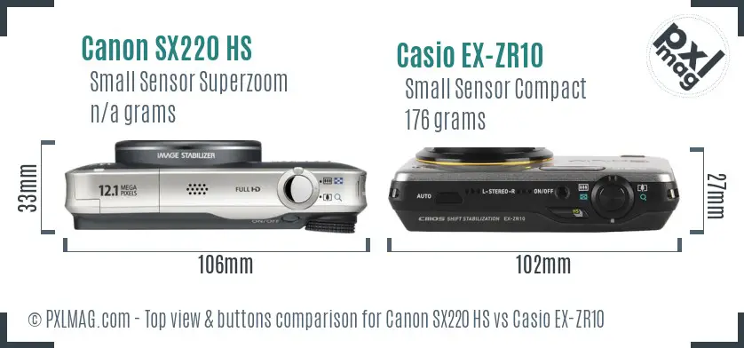 Canon SX220 HS vs Casio EX-ZR10 top view buttons comparison