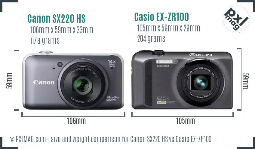 Canon SX220 HS vs Casio EX-ZR100 size comparison Canon SX220 HS vs Casio EX-ZR100 size comparison